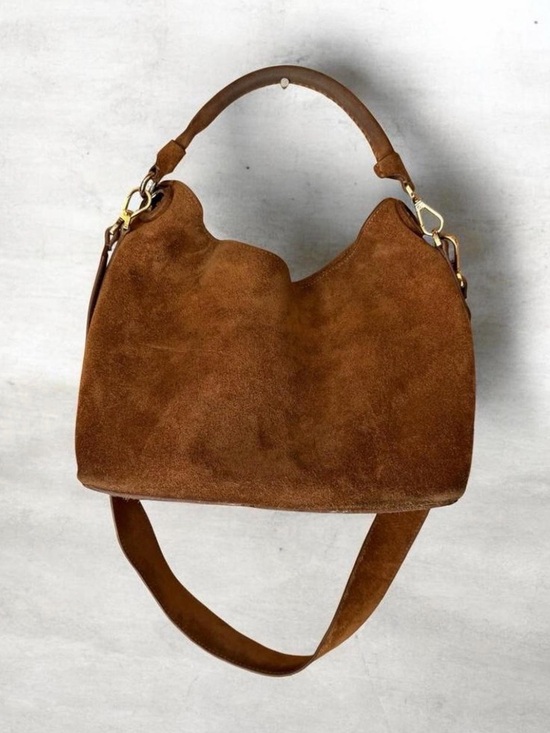 Elleme Handbags - Elleme Paris- Suede Hobo Shoulder Bag in Brown - Classic Everyday Tote